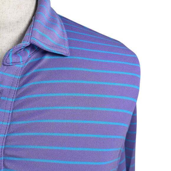Johnnie-O Polo Shirt Men’s Medium Purple Blue Striped Stretch Performance Golf - Picture 3 of 11